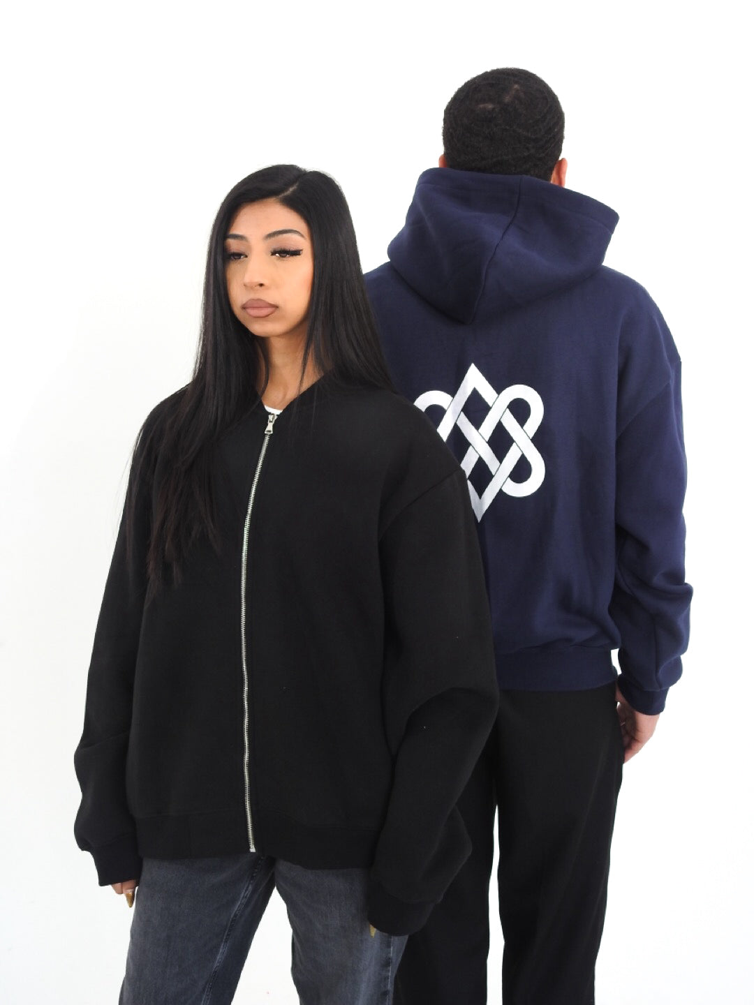 Navy Unisex Heavyweight Boxy Cropped Fleece Zip-Up Hoodie