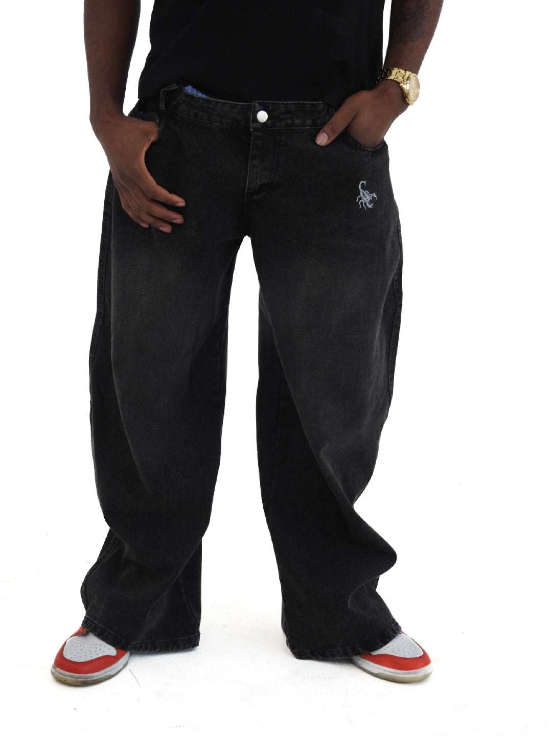 Unisex Double Waist Design Wide Leg Jeans