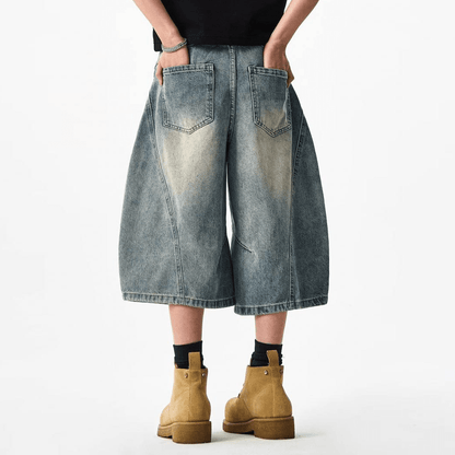 Unisex Wide-Leg Curved Blade Denim Shorts