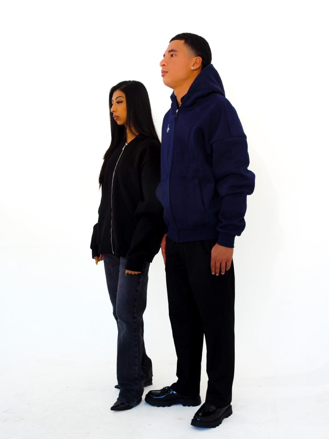 Navy Unisex Heavyweight Boxy Cropped Fleece Zip-Up Hoodie