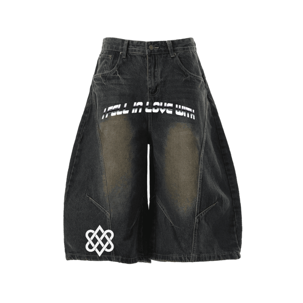 Unisex Wide-Leg Curved Blade Denim Shorts