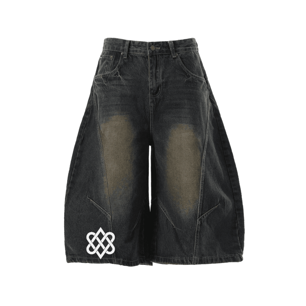 Unisex Wide-Leg Curved Blade Denim Shorts