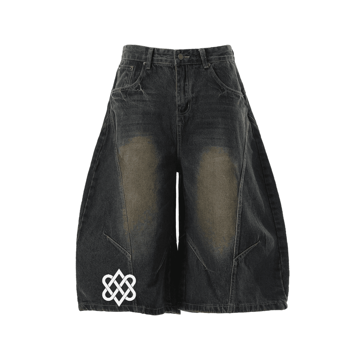 Unisex Wide-Leg Curved Blade Denim Shorts