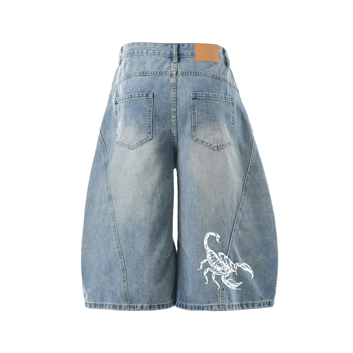 Unisex Wide-Leg Curved Blade Denim Shorts