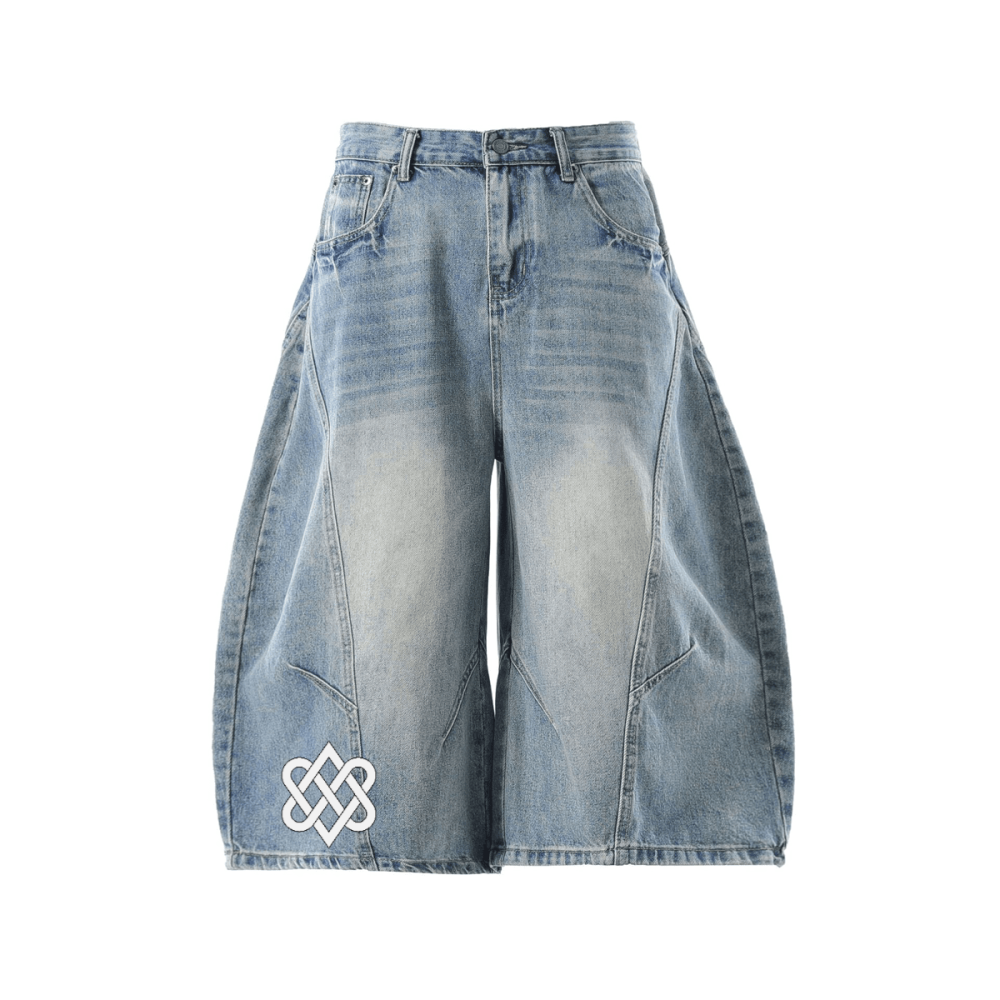 Unisex Wide-Leg Curved Blade Denim Shorts