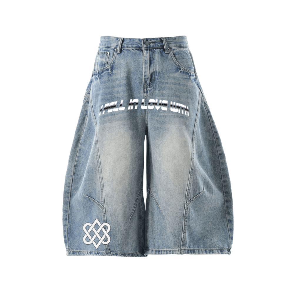 Unisex Wide-Leg Curved Blade Denim Shorts