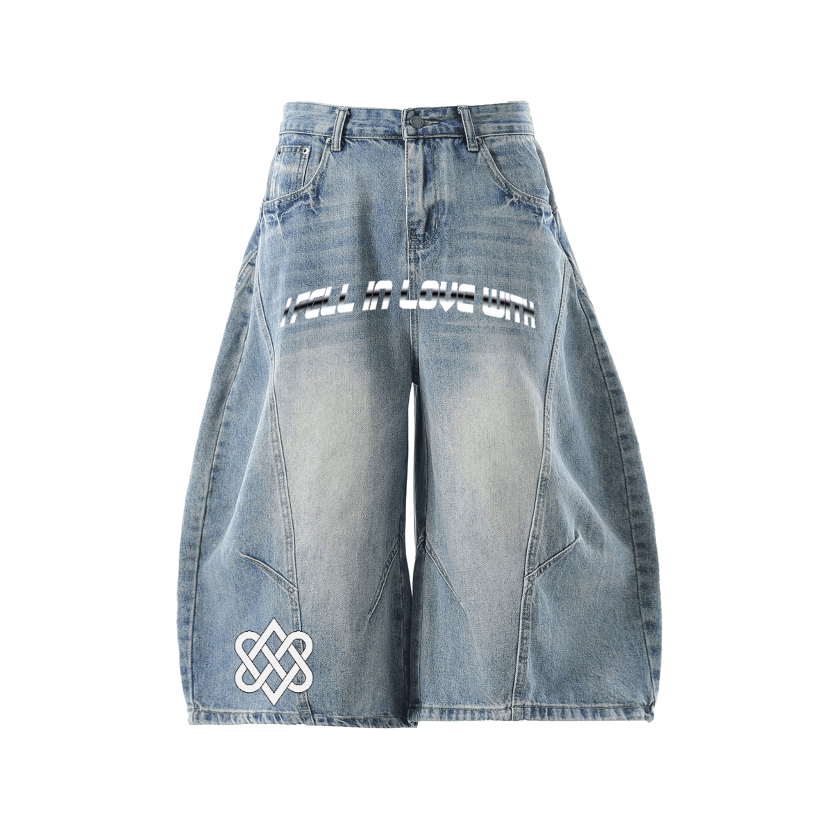 Unisex Wide-Leg Curved Blade Denim Shorts