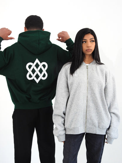 Green Unisex Heavyweight Boxy Cropped Fleece Zip-Up Hoodie