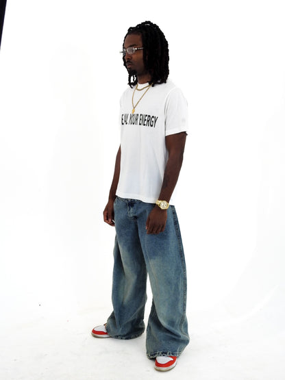 Unisex Double Waist Design Wide Leg Jeans