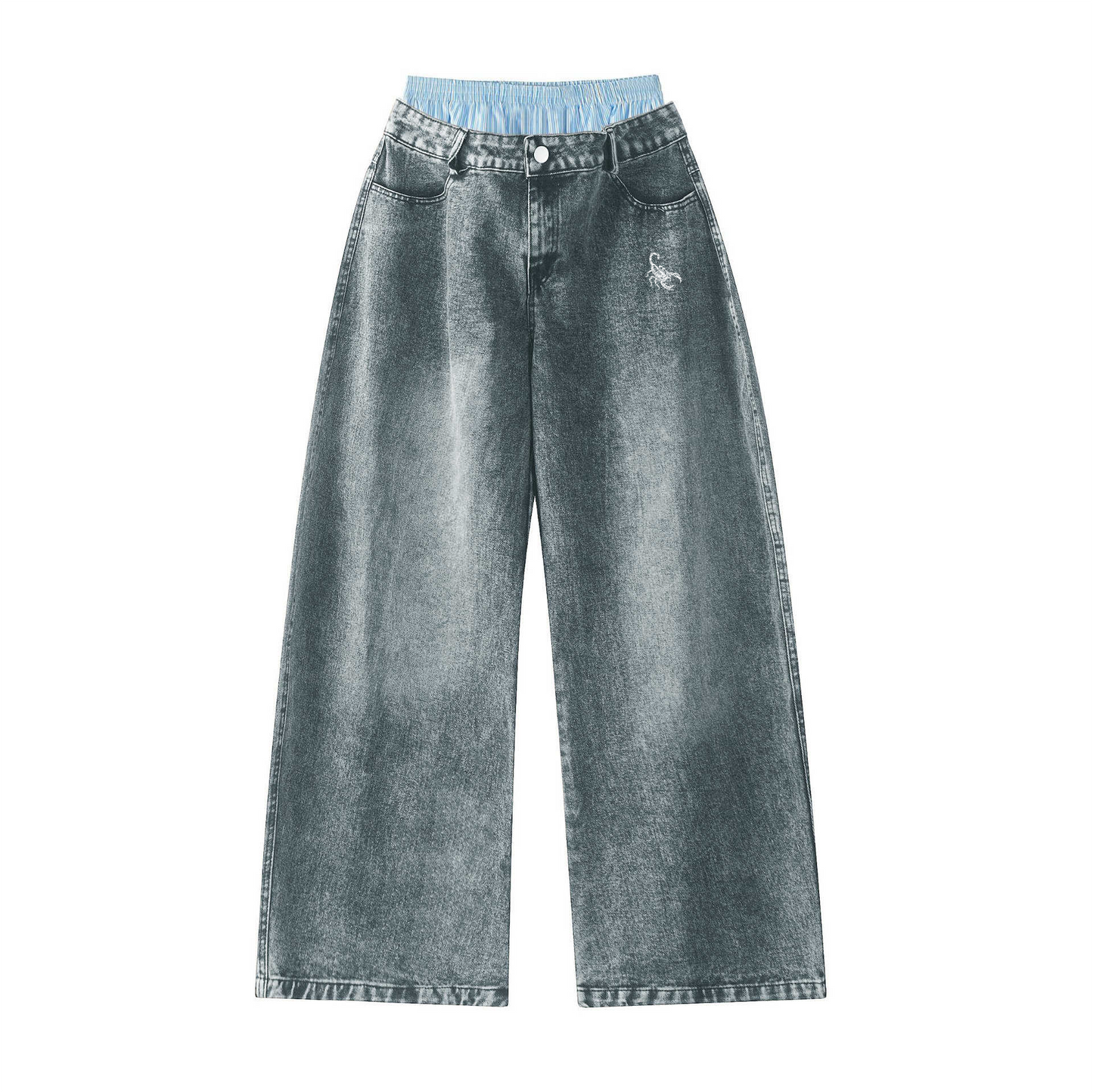 Unisex Double Waist Design Wide Leg Jeans