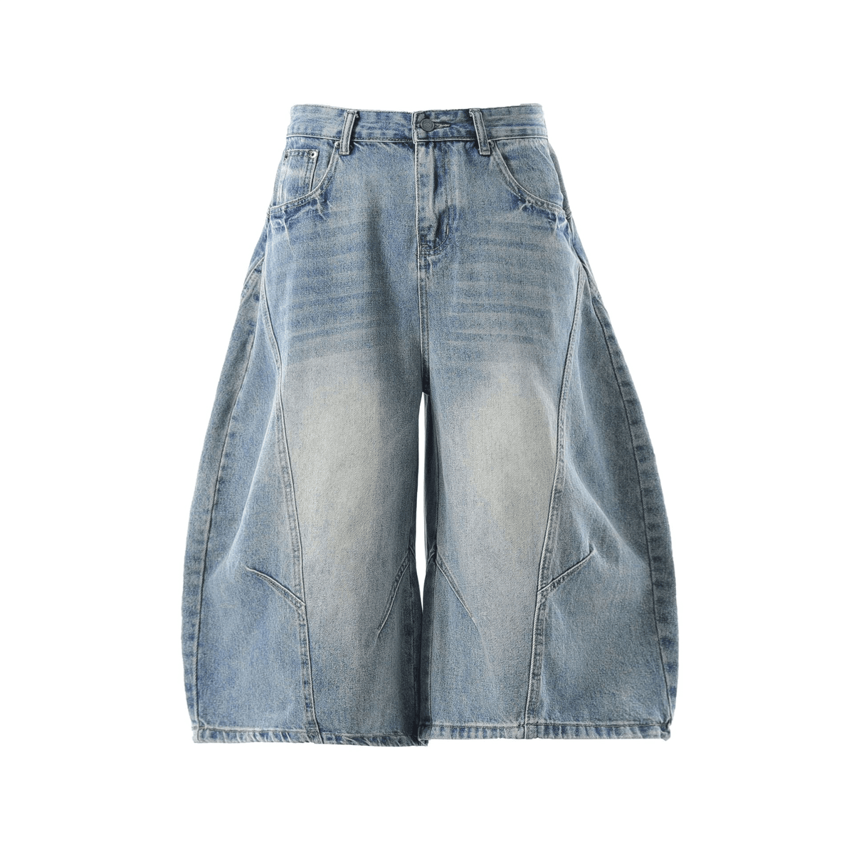 Unisex Wide-Leg Curved Blade Denim Shorts
