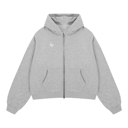 Grey Unisex Heavyweight Boxy Cropped Fleece Zip-Up Hoodie