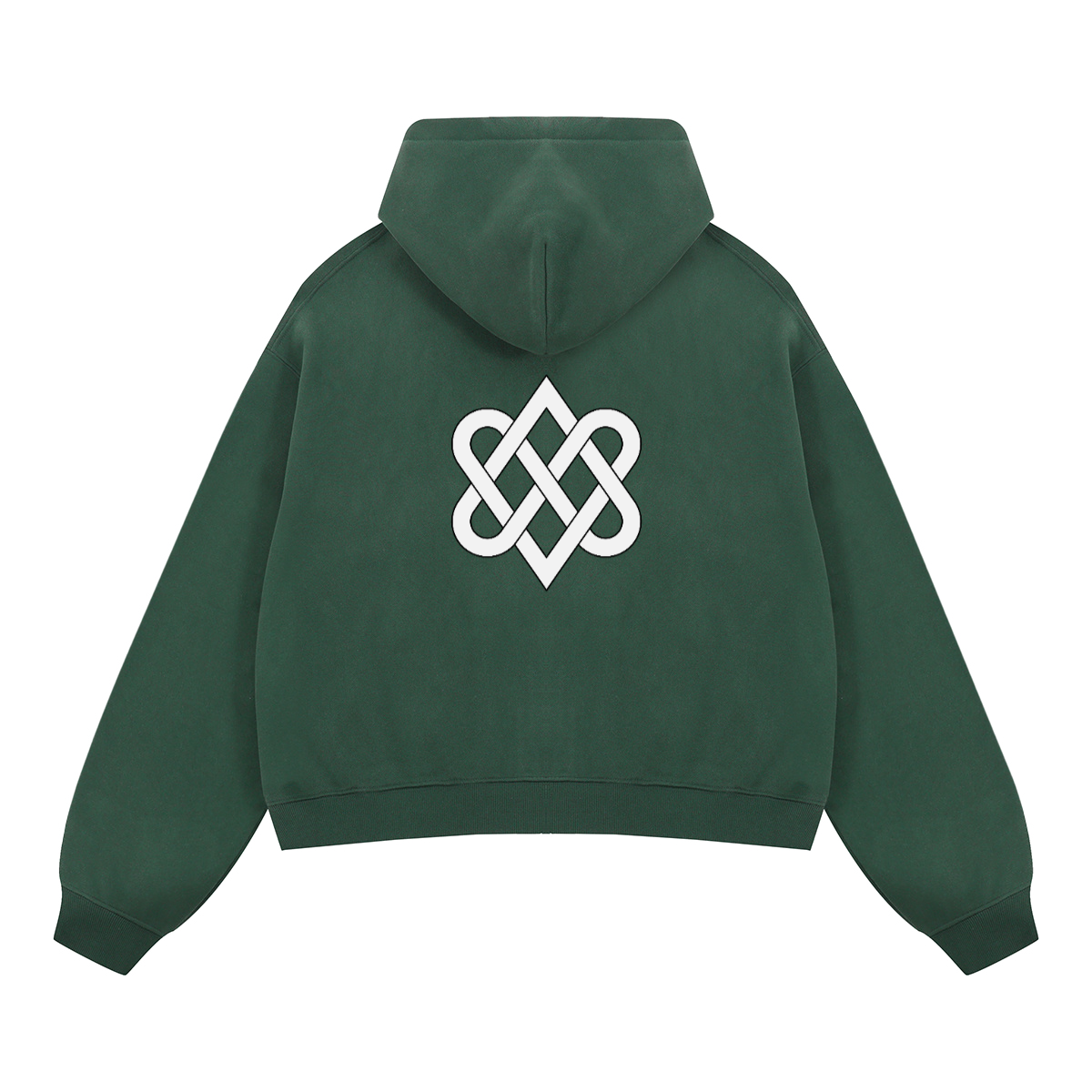 Green Unisex Heavyweight Boxy Cropped Fleece Zip-Up Hoodie