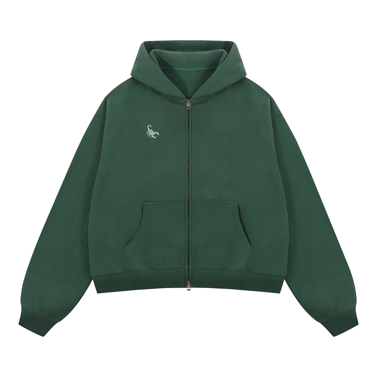 Green Unisex Heavyweight Boxy Cropped Fleece Zip-Up Hoodie