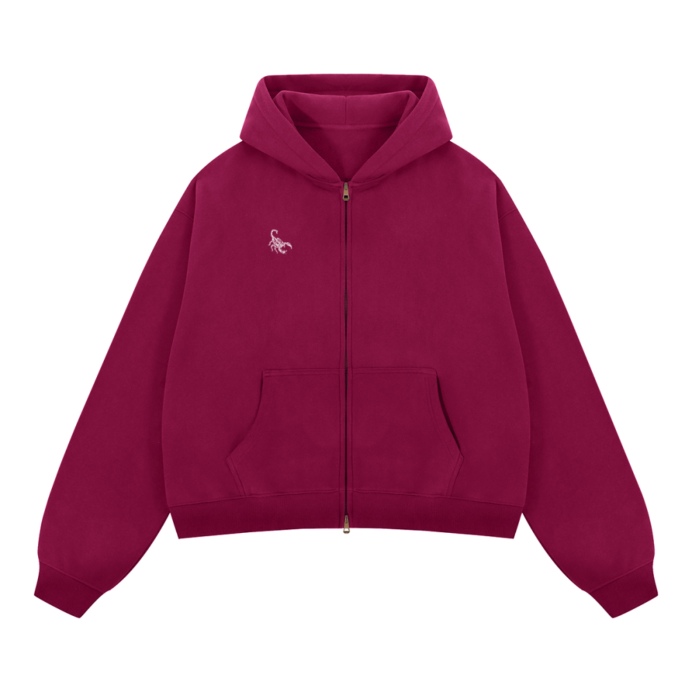 Burgundy Unisex Heavyweight Boxy Cropped Fleece Zip-Up Hoodie
