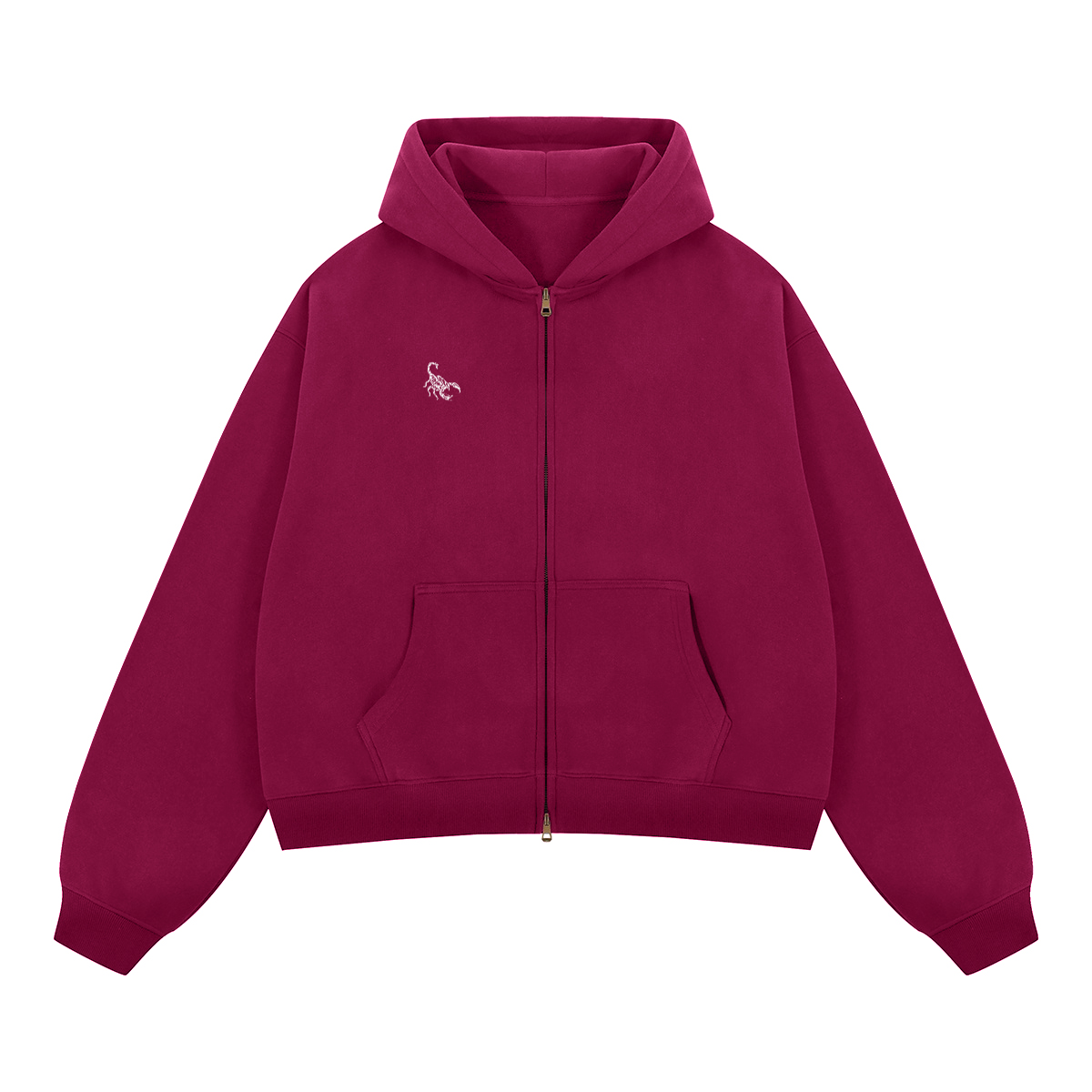 Burgundy Unisex Heavyweight Boxy Cropped Fleece Zip-Up Hoodie