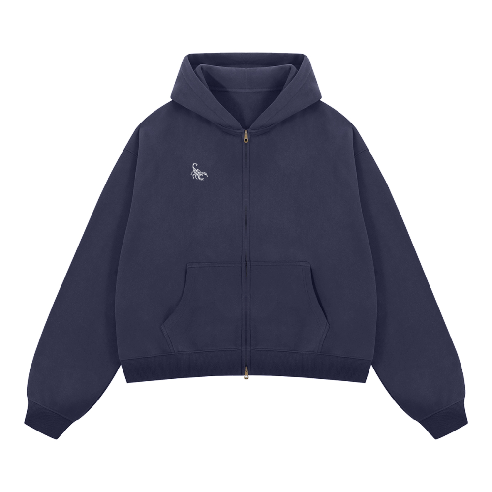 Navy Unisex Heavyweight Boxy Cropped Fleece Zip-Up Hoodie