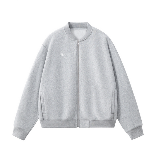 Grey Unisex Fleece Zip-Up Baseball Jacket