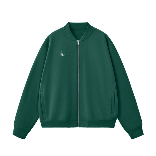 Green Unisex Fleece Zip-Up Baseball Jacket