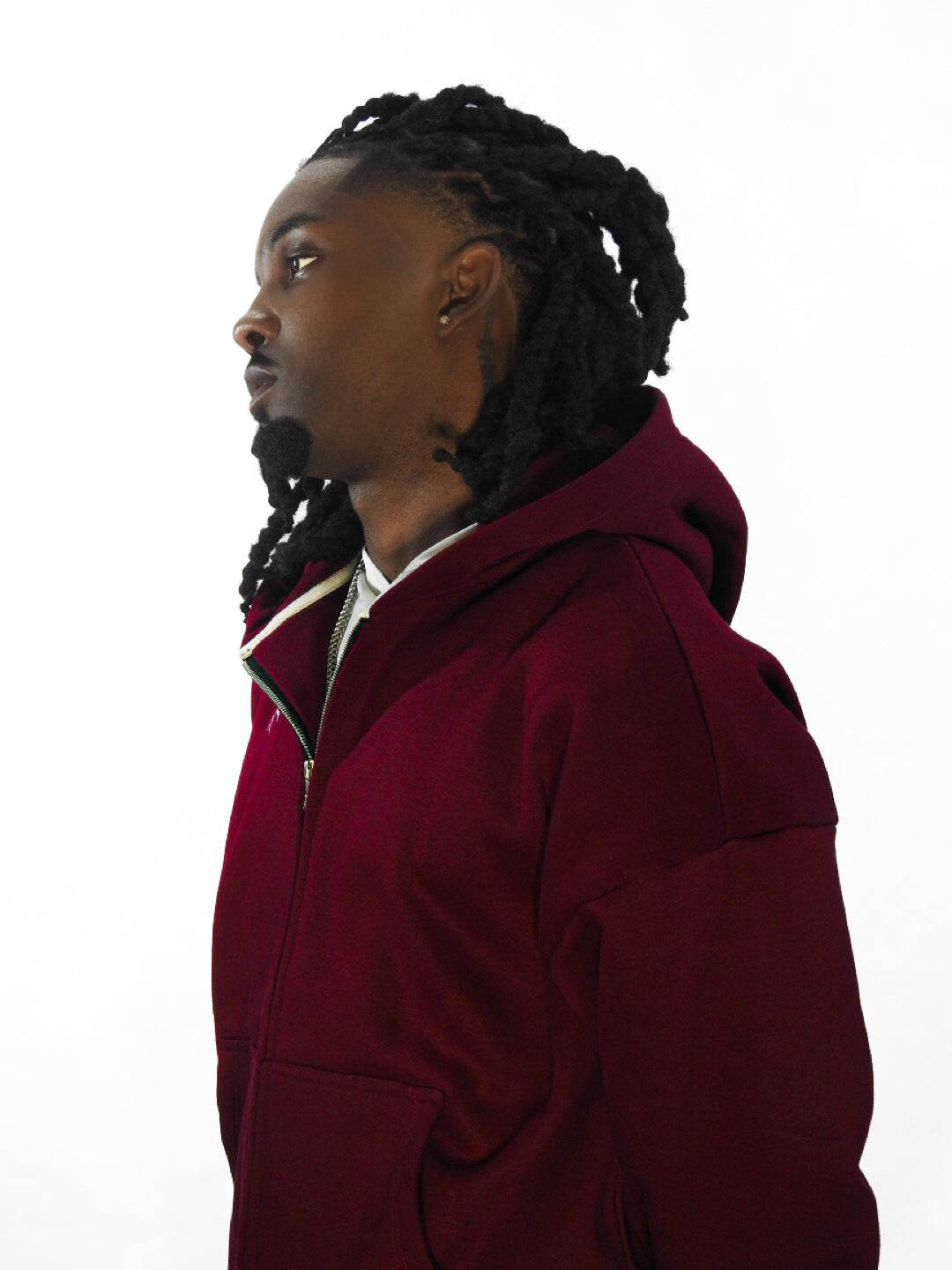 Burgundy Unisex Heavyweight Boxy Cropped Fleece Zip-Up Hoodie