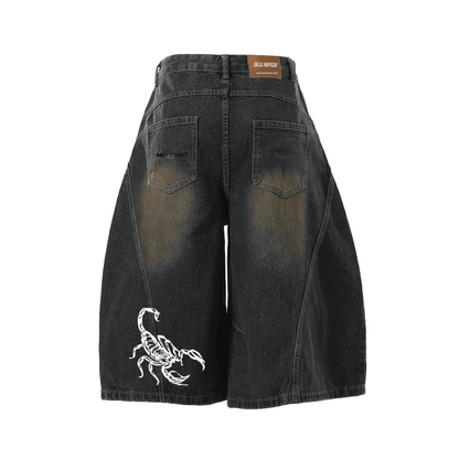 Unisex Wide-Leg Curved Blade Denim Shorts