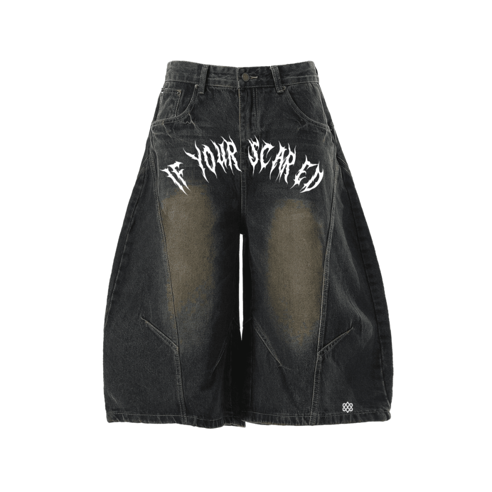 Unisex Wide-Leg Curved Blade Denim Shorts