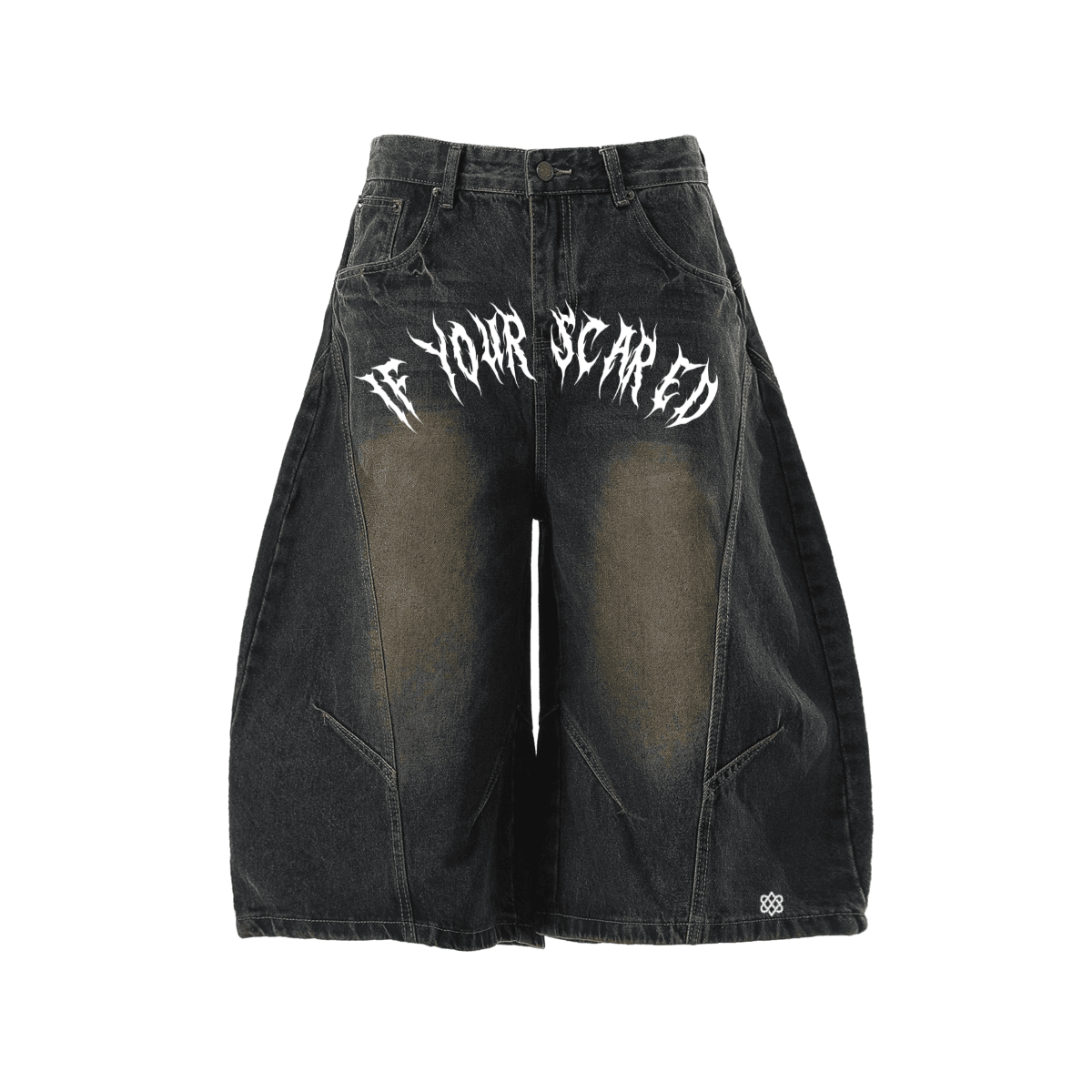 Unisex Wide-Leg Curved Blade Denim Shorts