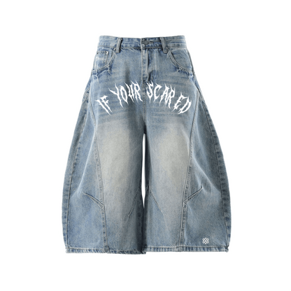 Unisex Wide-Leg Curved Blade Denim Shorts