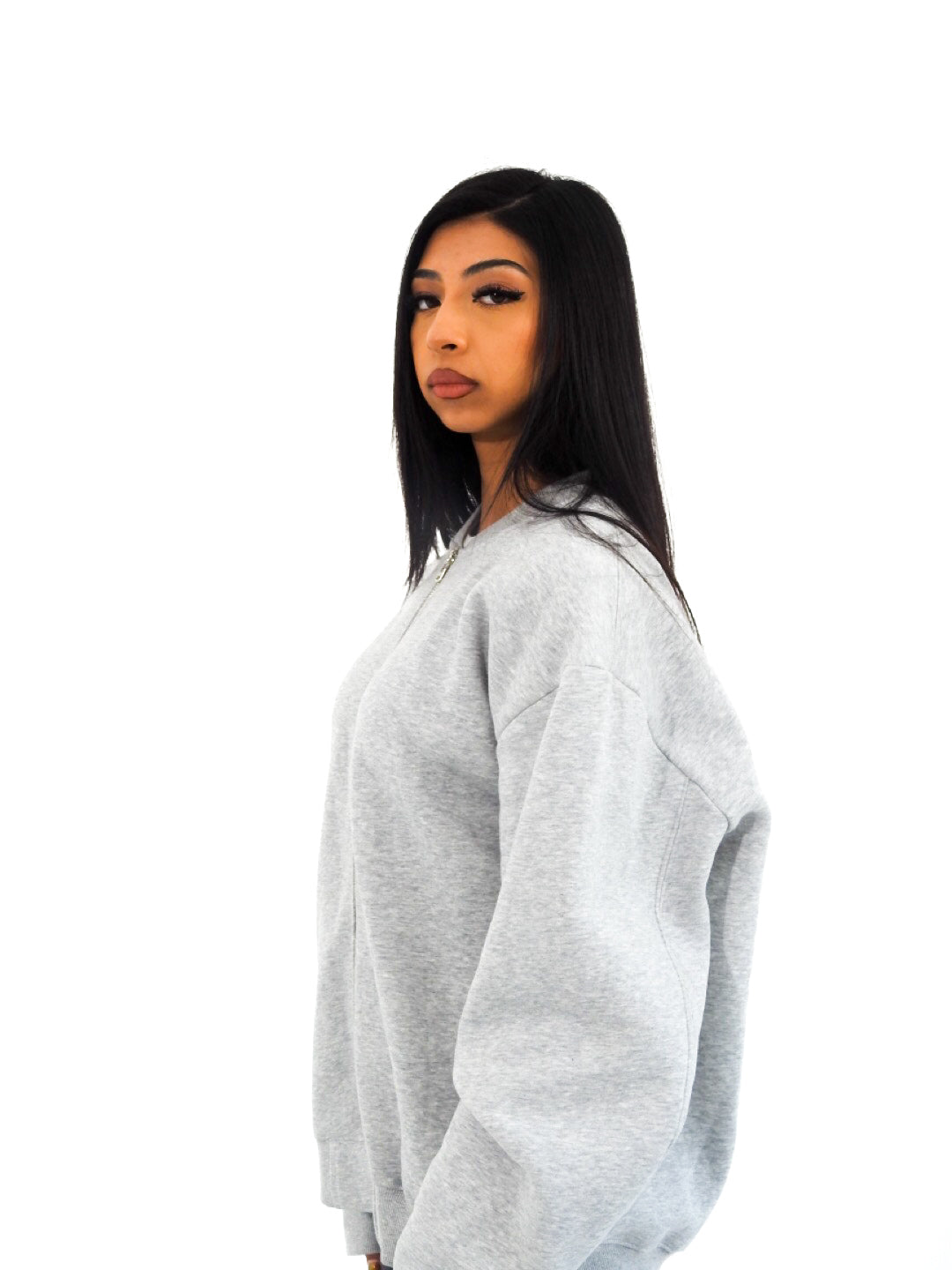 Grey Unisex Heavyweight Boxy Cropped Fleece Zip-Up Hoodie