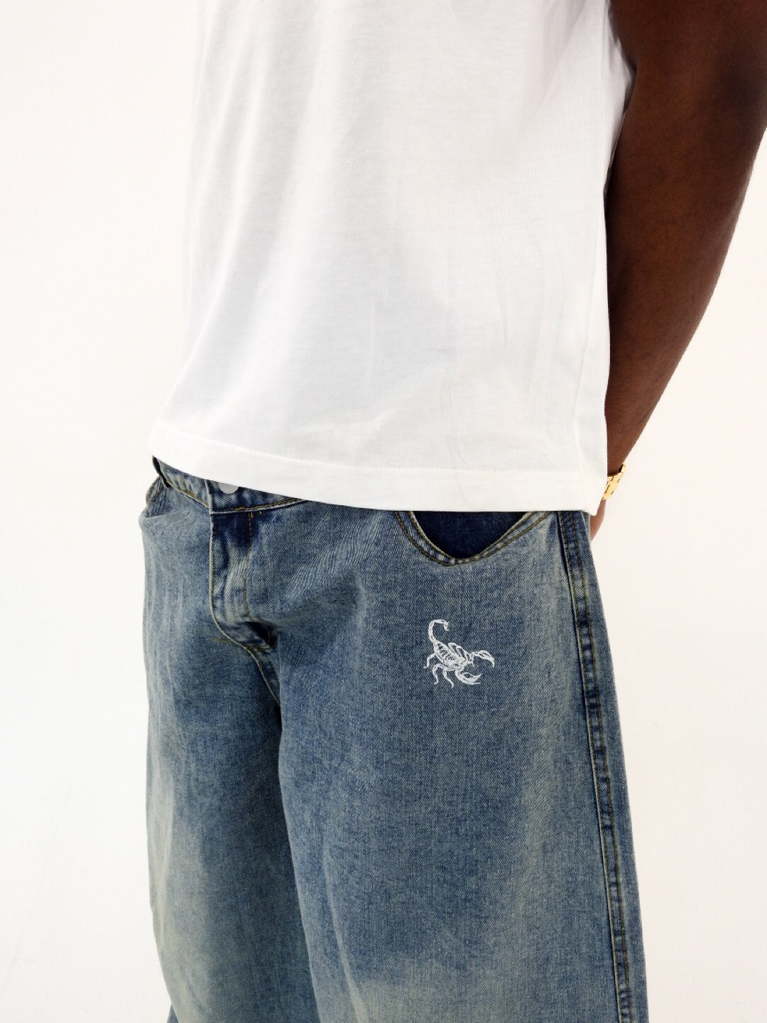 Unisex Double Waist Design Wide Leg Jeans