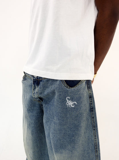 Unisex Double Waist Design Wide Leg Jeans