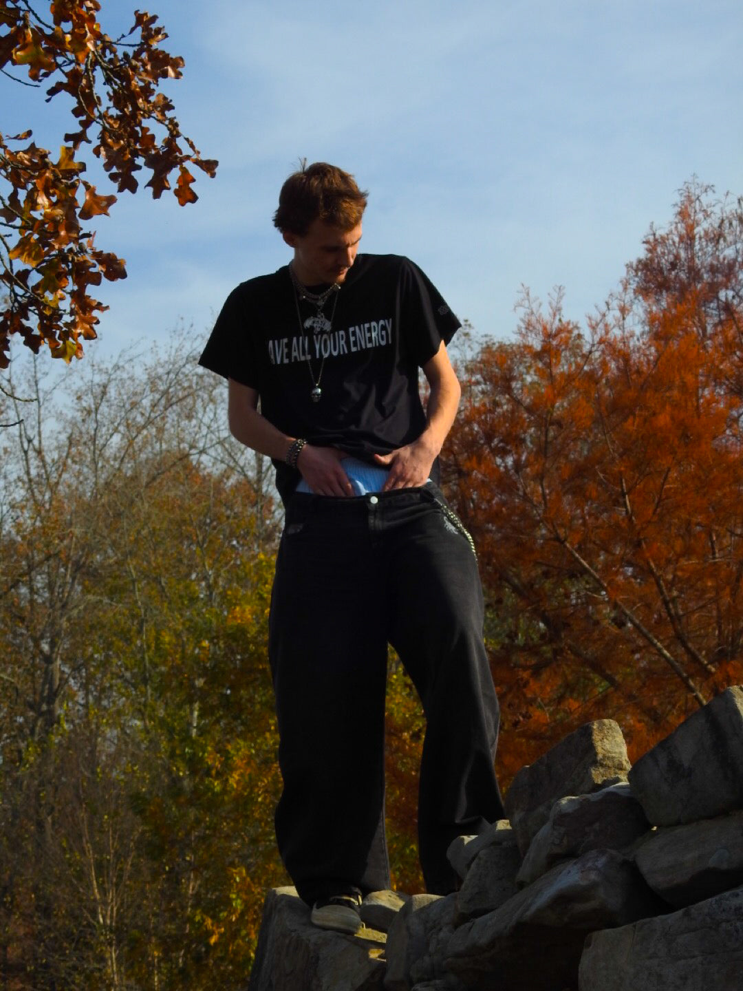 Unisex Double Waist Design Wide Leg Jeans