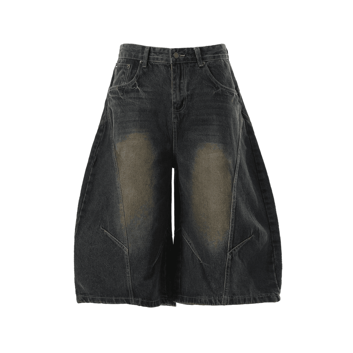 Unisex Wide-Leg Curved Blade Denim Shorts