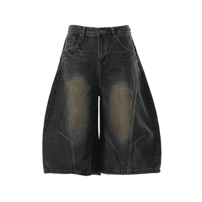 Unisex Wide-Leg Curved Blade Denim Shorts