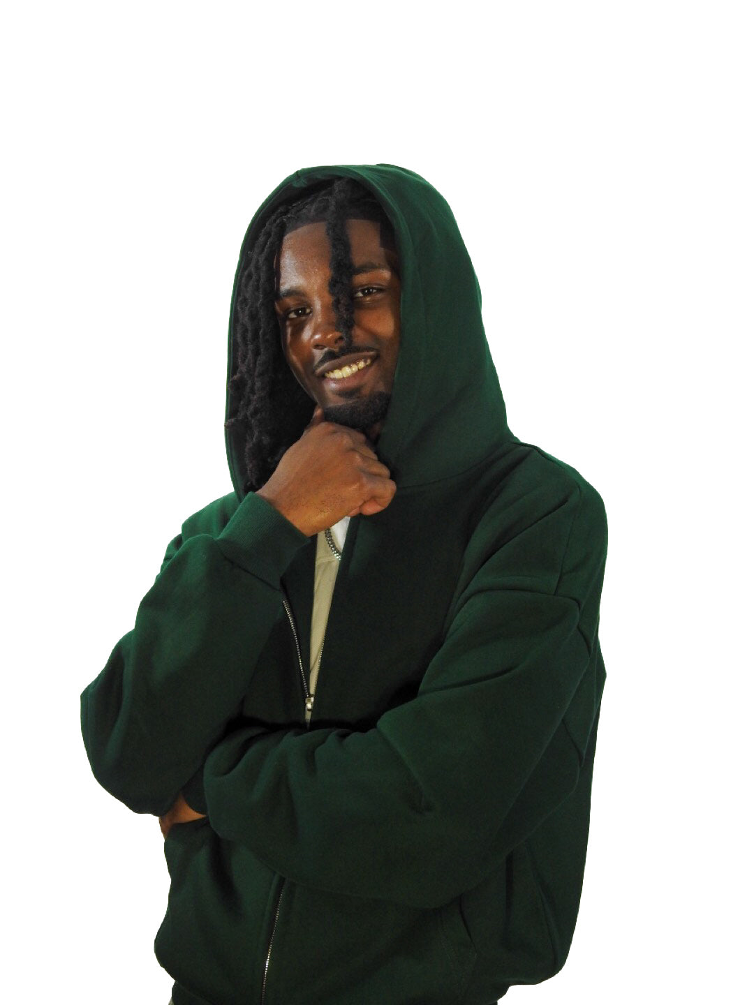 Green Unisex Heavyweight Boxy Cropped Fleece Zip-Up Hoodie