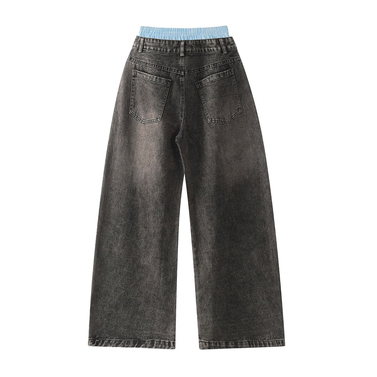 Unisex Double Waist Design Hip-hop Style Wide Leg Jeans