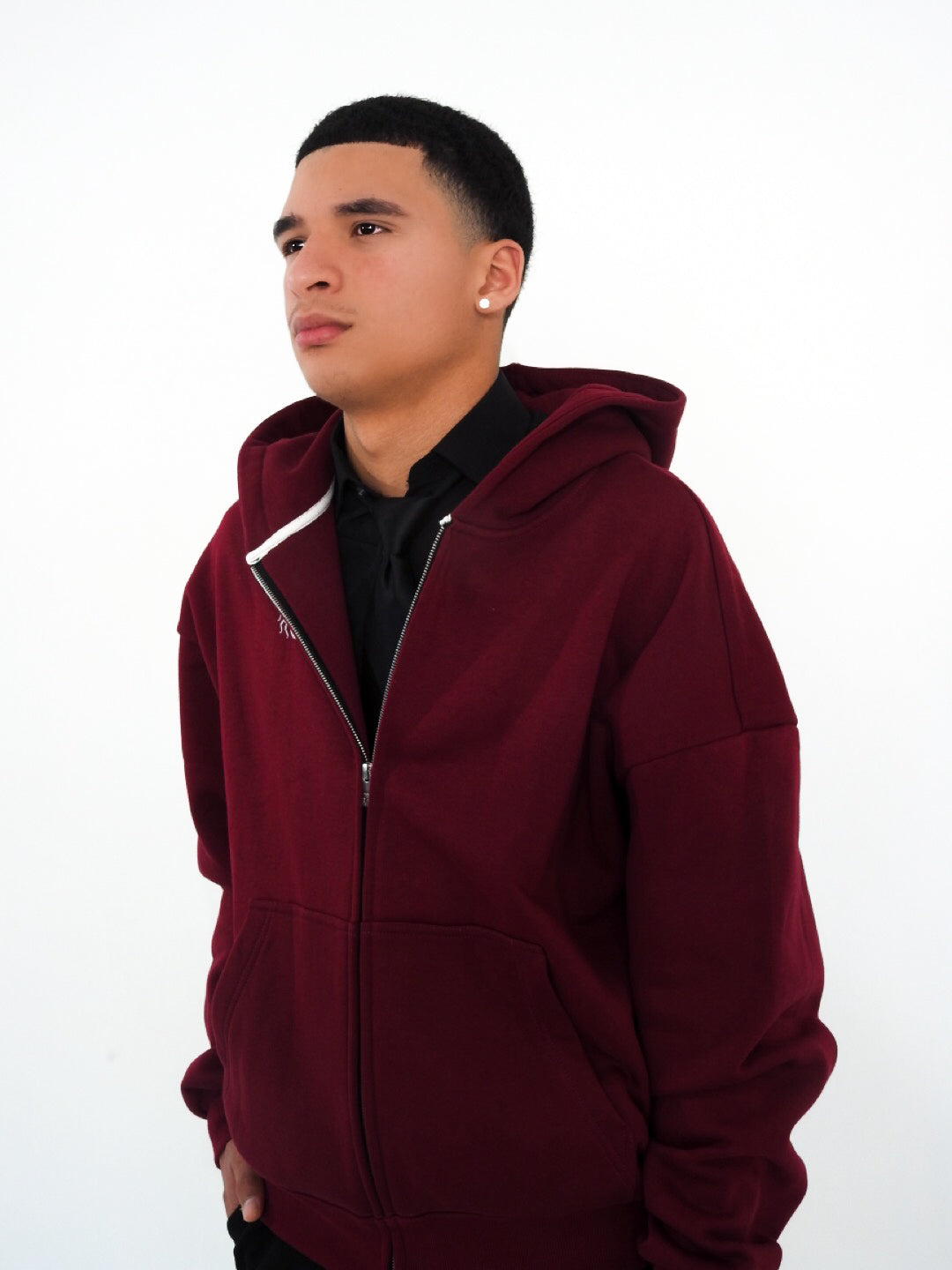 Burgundy Unisex Heavyweight Boxy Cropped Fleece Zip-Up Hoodie