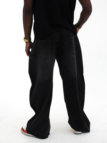 Unisex Double Waist Design Wide Leg Jeans