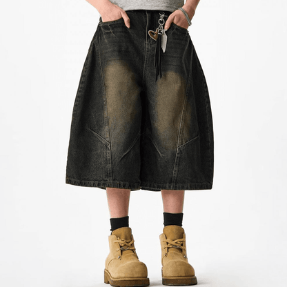 Unisex Wide-Leg Curved Blade Denim Shorts