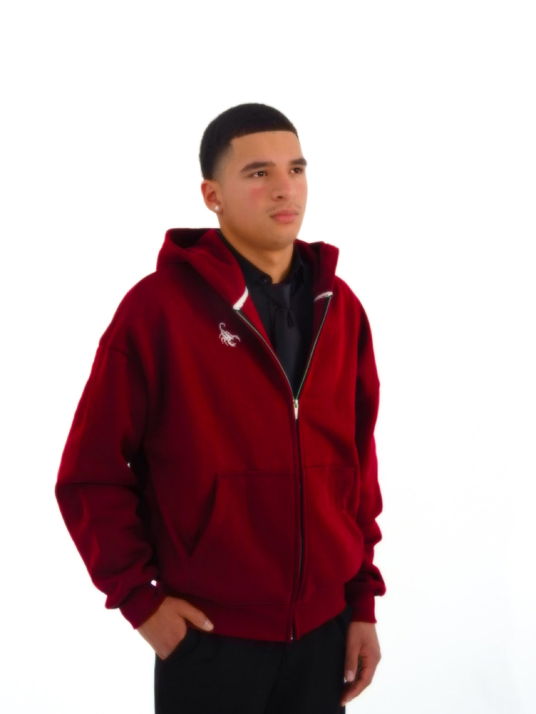 Burgundy Unisex Heavyweight Boxy Cropped Fleece Zip-Up Hoodie
