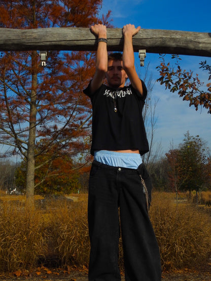 Unisex Double Waist Design Wide Leg Jeans