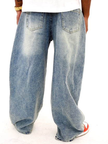Unisex Double Waist Design Wide Leg Jeans