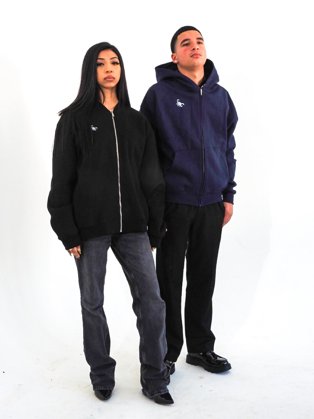 Navy Unisex Heavyweight Boxy Cropped Fleece Zip-Up Hoodie
