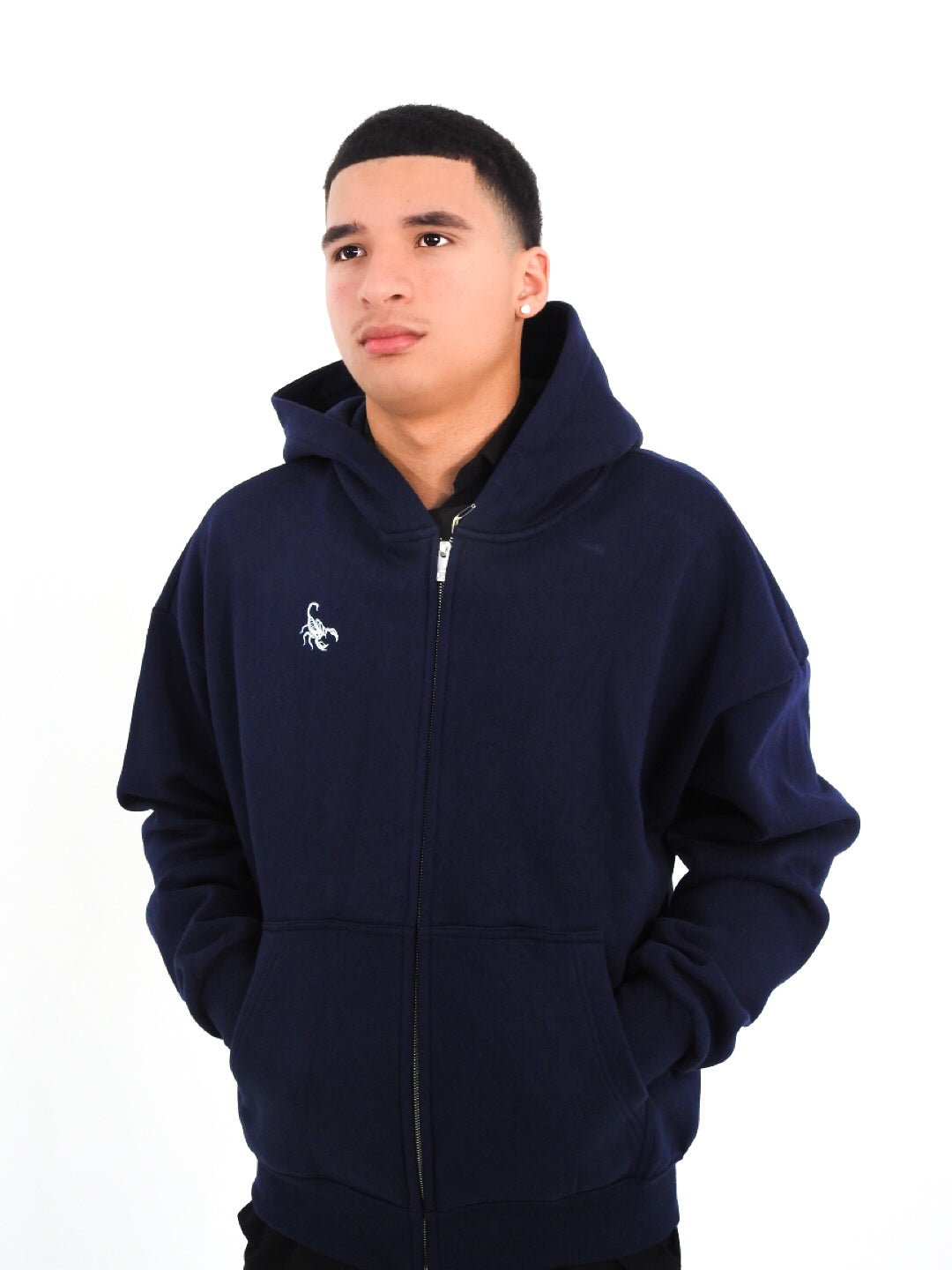 Navy Unisex Heavyweight Boxy Cropped Fleece Zip-Up Hoodie