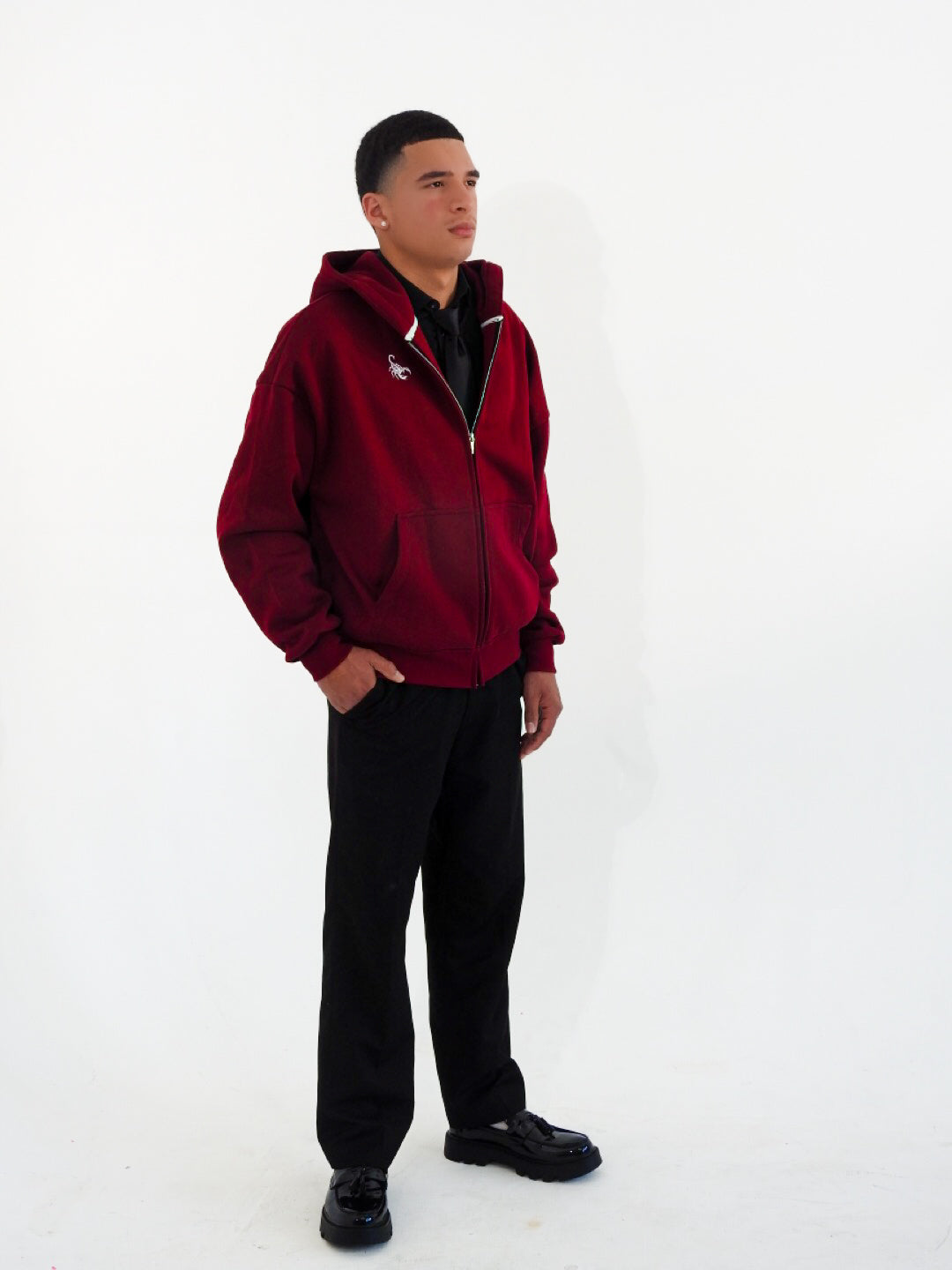 Burgundy Unisex Heavyweight Boxy Cropped Fleece Zip-Up Hoodie