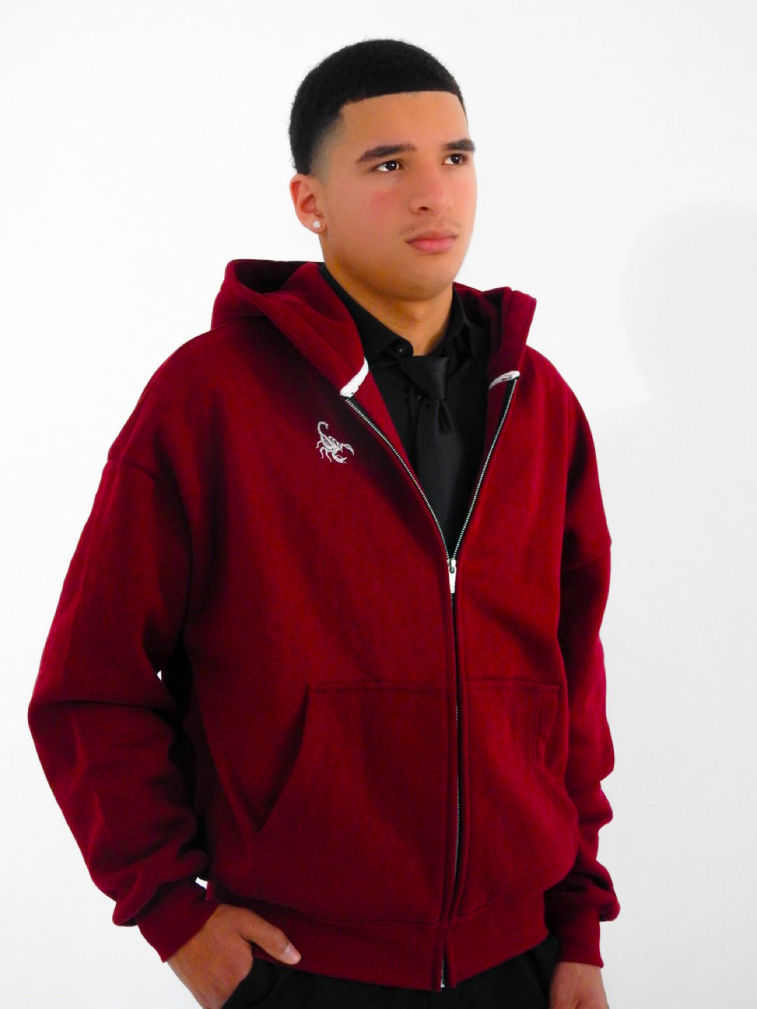Burgundy Unisex Heavyweight Boxy Cropped Fleece Zip-Up Hoodie