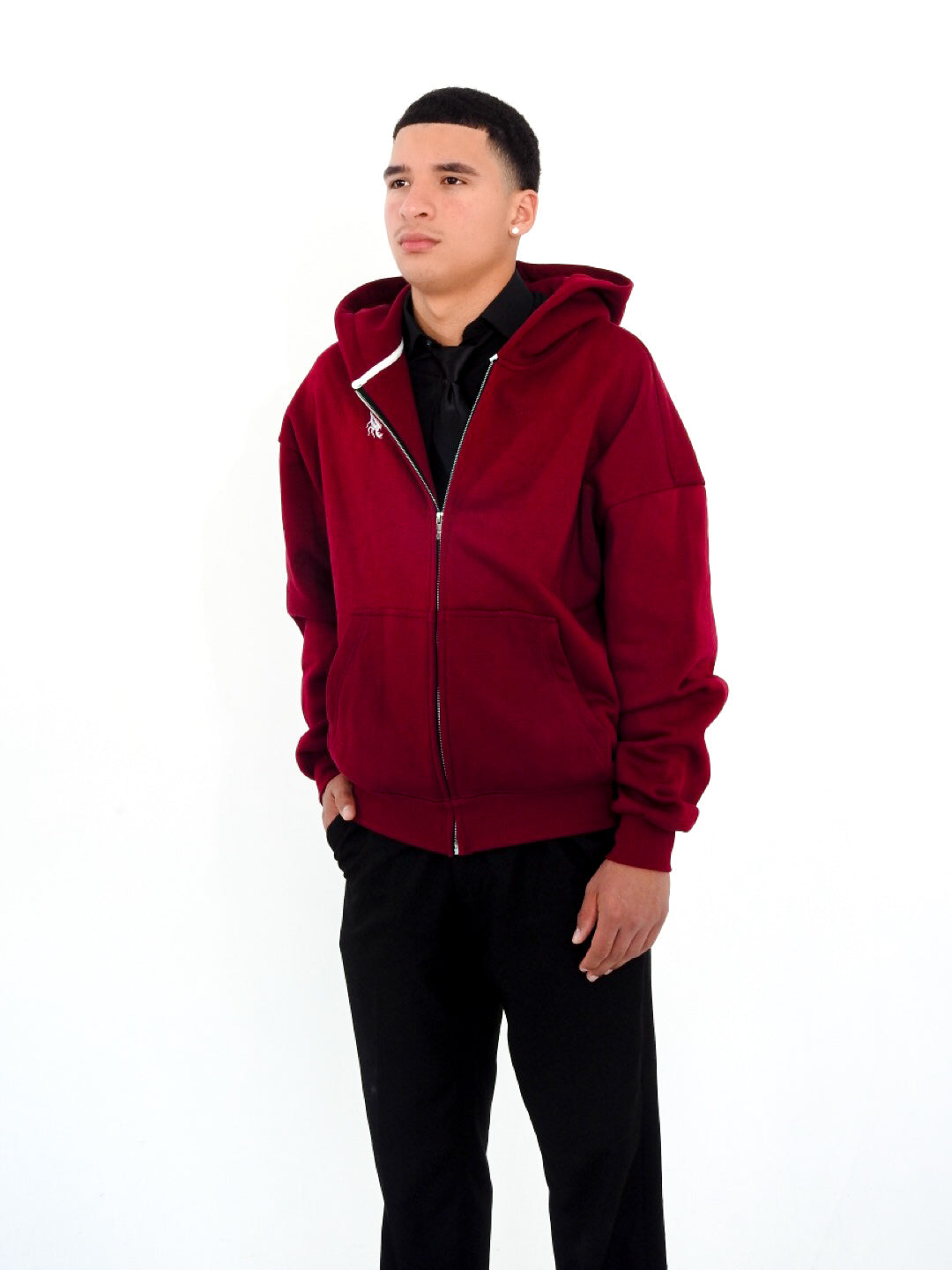 Burgundy Unisex Heavyweight Boxy Cropped Fleece Zip-Up Hoodie