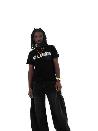 Unisex Double Waist Design Wide Leg Jeans