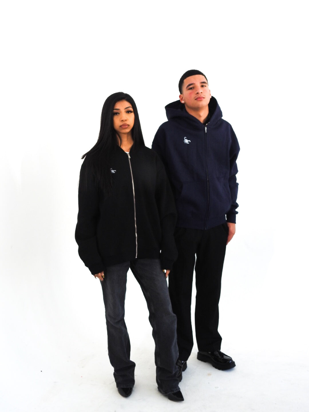 Navy Unisex Heavyweight Boxy Cropped Fleece Zip-Up Hoodie