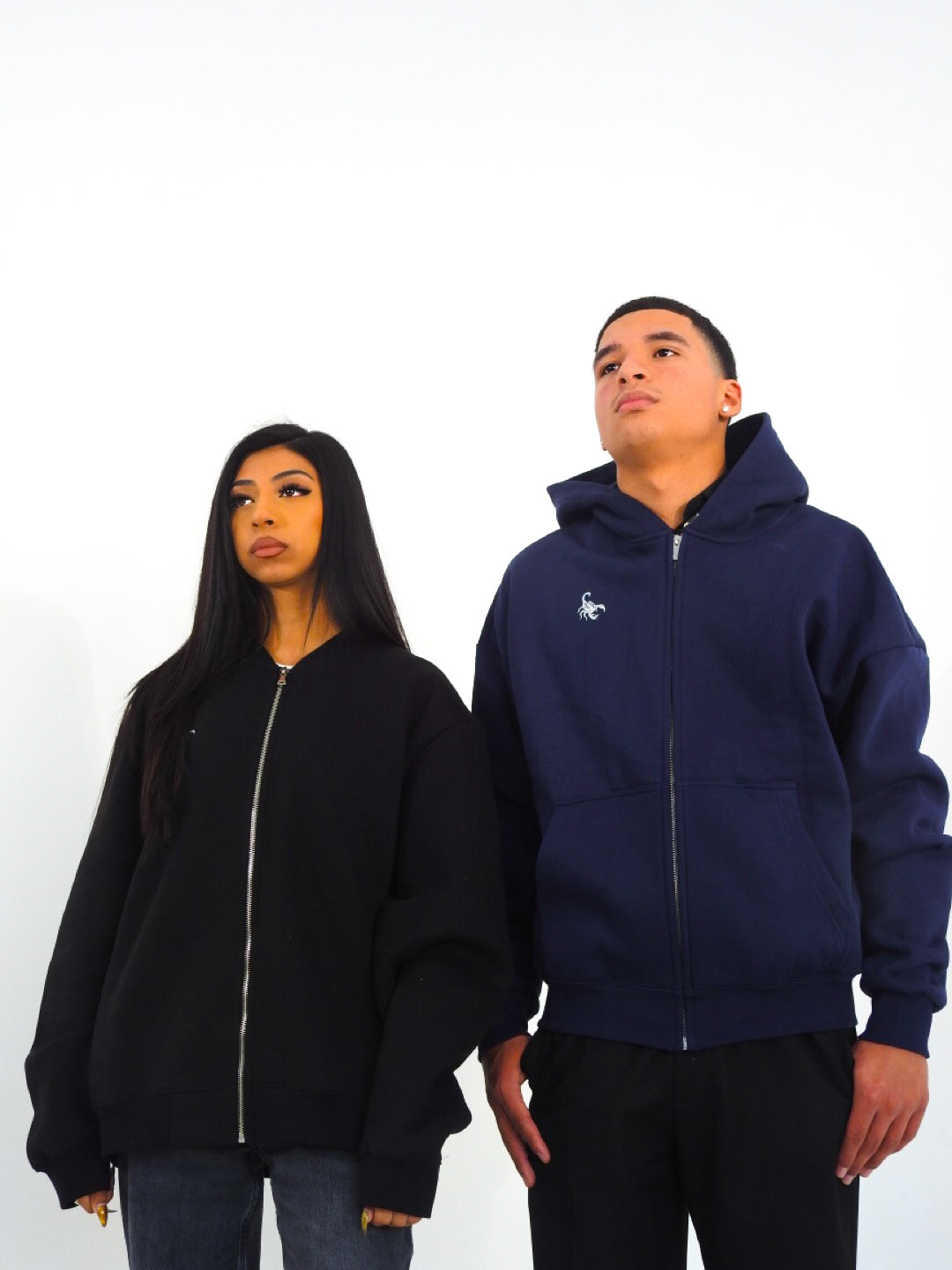 Navy Unisex Heavyweight Boxy Cropped Fleece Zip-Up Hoodie